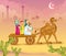 Muslim family on camel ride celebrating Eid