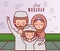 Muslim family celebrating ramadan eid mubarak outside vector design