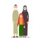 Muslim family, grandfather, grandmother, granddaughter. Cartoon