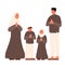 Muslim family portrait people in traditional costume flat vector illustration.