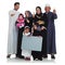 Muslim family, thumbs up portrait and poster space with children and parents together for Islam religion. Arab women