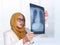 Muslim Female Doctor Examining X-ray Film