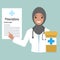 Muslim female doctor with Prescriptions and pills icon