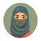 Muslim girl avatar. Arab beautiful woman in green hijab. Vector