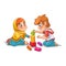 Muslim Girl and Boy Playing with Building Blocks