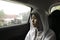 Muslim Girl In Car, Sad Depression Concept