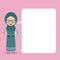 Muslim Girl Character Making Thumb Up with Speech Bubbles