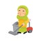 muslim girl cleaning with vacuum. Vector illustration decorative design