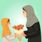 Muslim Girl Giving Flowers to Her Mother