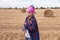 Muslim girl prays  alone .