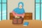 Muslim Girl Putting Book Inside a Bag Illustration