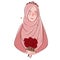 Muslim girl with roses wearing veil Islamic matrimonial illustration drawing
