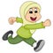 Muslim girl in sport outfit is running happily cartoon vector illustration