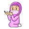 Muslim girl use pink shirt and hijab,praying in iftar. ramadan night, using mask and healthy protocol.Character illustration