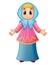 Muslim girl wearing blue veil and pink clothes presenting
