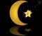 Muslim gold star crescent on black background