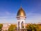 A Muslim golden dome with a crescent moon on the mosque. Minaret against the sky. Arab day. Islamic symbols of religion. Faith in