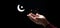 Muslim hand man pray in dark with moon sky background, Male worship to god with faith and belief in black, Arab muslim male person