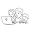 Muslim Kids watching desktop hand drawn Vector Illustration