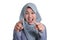 Muslim Lady laughing Hard Bully Expression and Pointing Forward