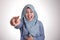 Muslim Lady laughing Hard Bully Expression and Pointing Forward