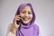 Muslim Lady Talking on Phone, Smiling Expression