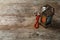 Muslim lamp and misbaha on wooden background