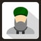 Muslim man with beard in green turban icon