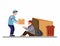 Muslim man giving food box to homeless people, activist support homeless person in cartoon flat illustration vector isolated in wh