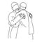 Muslim men hugging each other vector illustration sketch doodle hand drawn with black lines isolated on white background