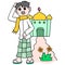 Muslim men walk home from the mosque to worship. doodle icon image kawaii