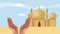 muslim mosque facade with hands praying