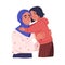 Muslim mother and daughter. Happy Arab mom and kid hugging. Smiling mum in hijab and girl child embracing together