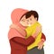 Muslim Mother Hugging Her Son Illustration