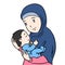Muslim Mother and Son isolated Cartoon -Vector Illustration