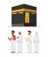 Muslim people wearing ihram hajj with kabah building in cartoon flat illustration vector isolated in white background