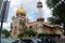Muslim Quarter in Singapore on a partly cloudy day showing off the streets and mosque attraction for the Muslim population an