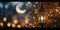 Muslim religion lantern and islamic moon in the background. Ramadan kareem mubarak