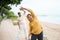 Muslim senior couple doing stretching and exercising outdoor