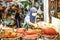 Muslim vendors scoop curry paste for sale in Lat Phrao Market, Bang Kapi, Bangkok, Thailand