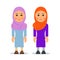 Muslim woman or Arab woman. Cartoon character stand in the traditional clothing. Isolated characters of representatives of Islam