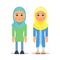 Muslim woman or Arab woman. Cartoon character stand in the traditional clothing. Isolated characters of representatives of Islam
