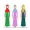 Muslim woman or Arab woman. Girl stand in the attractive traditional clothing. Isolated characters of representatives of Islam on