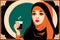 A muslim woman drink coffee. Aromatic Bliss. An arab Womans Coffee Journey. Generative AI