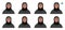 Muslim woman emotions set. Different face avatars. People facial expression icons. Vector illustration of a young woman in hijab.