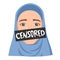 Muslim woman in hijab crying. Speaking about moslem woman rights and problem is censored. Female victim of gender-based