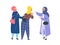 Muslim Woman in hijab talking with friends. Flat design vector.