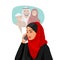 Muslim woman in hijab talking over phone with family