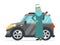 Muslim woman holding car key vector illustration. Muslim girl in traditional clothes hold keys from new automobile.