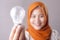 Muslim Woman Holds Lamp Bulb